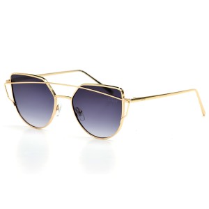Женские сонцезащитные очки 9198 золотые с чёрной линзой 