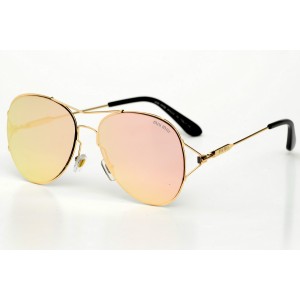 Жіночі сонцезахисні окуляри 9223 золоті з рожевою лінзою 