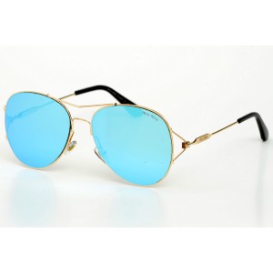 Жіночі сонцезахисні окуляри 9225 золоті з синьою лінзою 