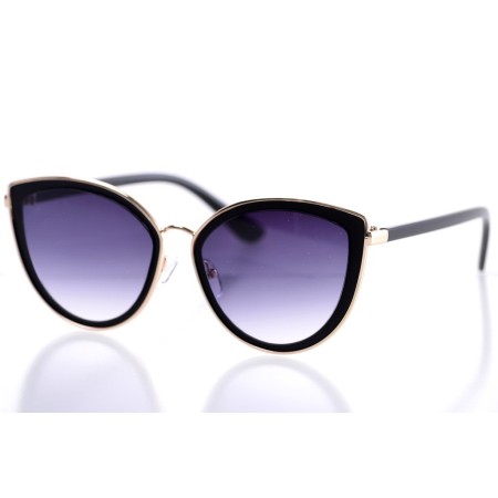 Женские сонцезащитные очки 10077 чёрные с фиолетовой линзой 