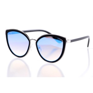 Женские сонцезащитные очки 10078 чёрные с голубой линзой 