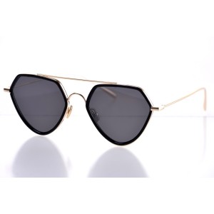 Женские сонцезащитные очки 10081 золотые с чёрной линзой 