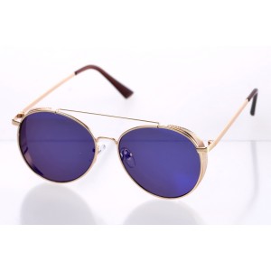 Женские сонцезащитные очки 10091 золотые с синей линзой 