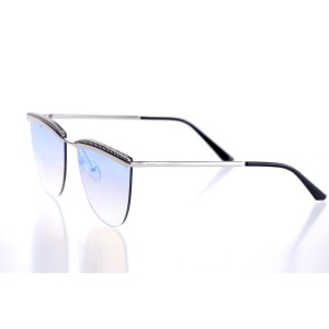 Женские сонцезащитные очки 10121 серебряные с голубой линзой 