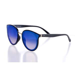 Женские сонцезащитные очки 10139 чёрные с синей линзой 