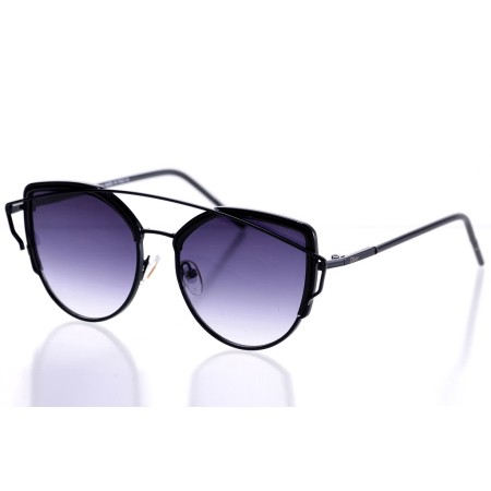 Женские сонцезащитные очки 10159 чёрные с фиолетовой линзой 