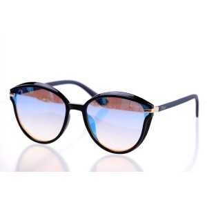 Женские сонцезащитные очки 10193 чёрные с голубой линзой 
