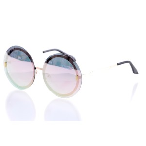 Жіночі сонцезахисні окуляри 10250 золоті з рожевою лінзою 