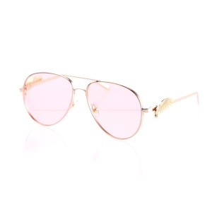 Имиджевые сонцезащитные очки 10258 золотые с розовой линзой 