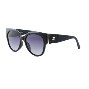 Женские сонцезащитные очки 12587 чёрные с темно-сиреневой линзой 