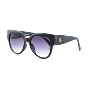 Женские сонцезащитные очки 12591 чёрные с темно-сиреневой линзой 