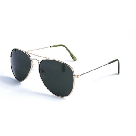 Женские сонцезащитные очки Капли 12868 золотые с зелёной линзой 