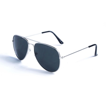 Женские сонцезащитные очки Капли 12877 серебряные с чёрной линзой 