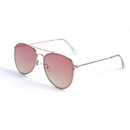 Жіночі сонцезахисні окуляри Краплі 12895 золоті з рожевою лінзою 