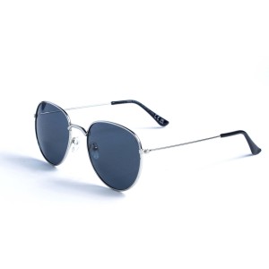 Жіночі сонцезахисні окуляри Краплі 13064 срібні з чорною лінзою 