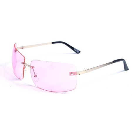 Имиджевые сонцезащитные очки 12717 золотые с розовой линзой 