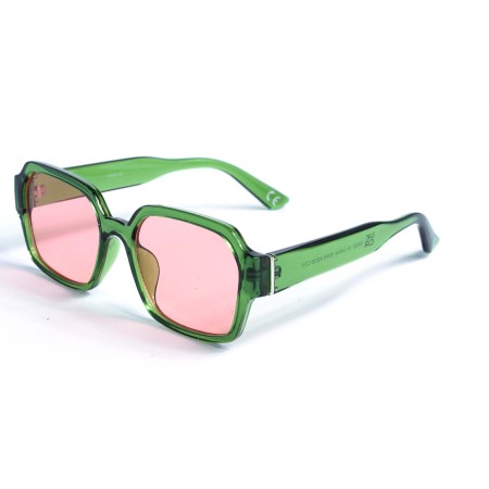 Имиджевые сонцезащитные очки 12814 зелёные с розовой линзой 