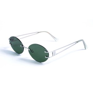 Имиджевые сонцезащитные очки 12904 серебряные с зелёной линзой 