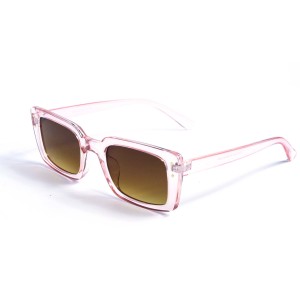 Имиджевые сонцезащитные очки 12961 розовые с жёлтой линзой 