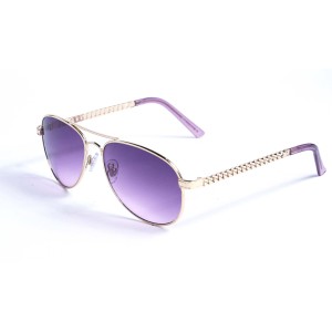 Имиджевые сонцезащитные очки 13027 золотые с розовой линзой 