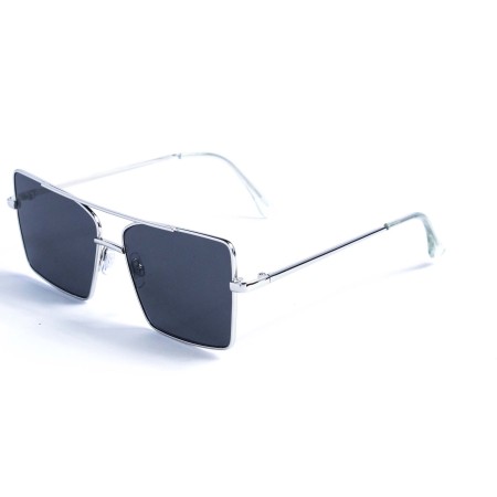 Женские сонцезащитные очки 12747 серебряные с чёрной линзой 