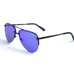 Женские сонцезащитные очки 12755 чёрные с синей линзой 