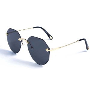 Женские сонцезащитные очки 12783 золотые с чёрной линзой 