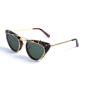 Женские сонцезащитные очки 12795 леопардовые с зелёной линзой 