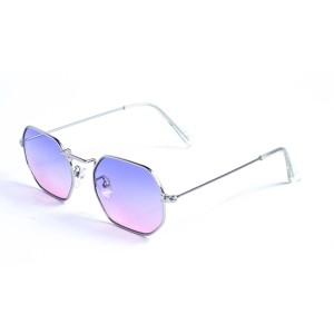 Женские сонцезащитные очки 12800 серебряные с синей градиент линзой 