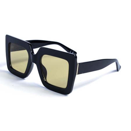 Женские сонцезащитные очки 12811 чёрные с жёлтой линзой 