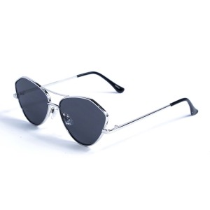 Жіночі сонцезахисні окуляри 12819 срібні з чорною лінзою 