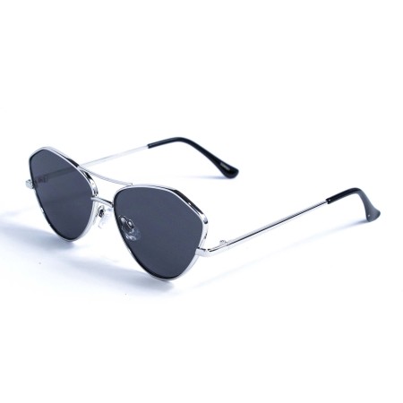 Женские сонцезащитные очки 12819 серебряные с чёрной линзой 