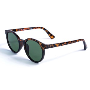 Женские сонцезащитные очки 12823 леопардовые с зелёной линзой 