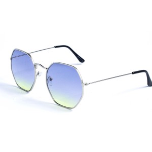 Женские сонцезащитные очки 12839 серебряные с синей градиент линзой 