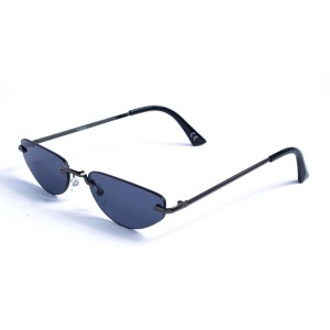 Женские сонцезащитные очки 12858 чёрные с темно-синий линзой 