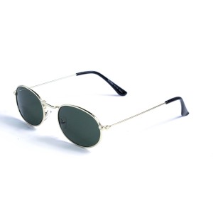 Жіночі сонцезахисні окуляри 12863 золоті з зеленою лінзою 