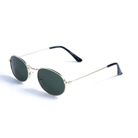 Женские сонцезащитные очки 12863 золотые с зелёной линзой 