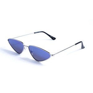 Женские сонцезащитные очки 12906 серебряные с синей линзой 