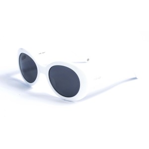 Женские сонцезащитные очки 12912 белые с чёрной линзой 