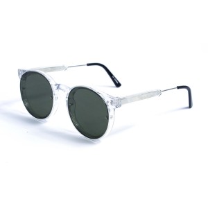 Женские сонцезащитные очки 12921 прозрачные с зелёной линзой 