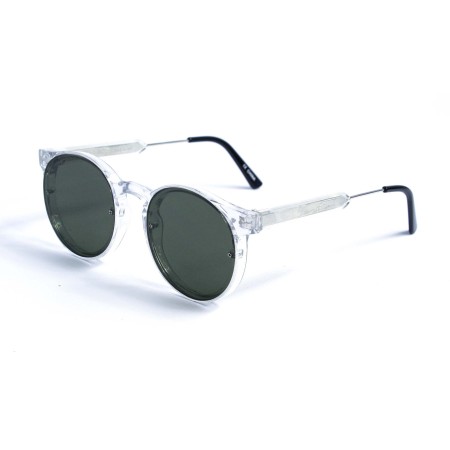 Жіночі сонцезахисні окуляри 12921 прозорі з зеленою лінзою 