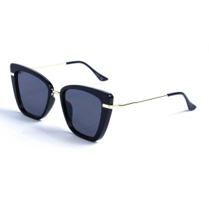 Женские сонцезащитные очки 12952 чёрные с чёрной линзой 