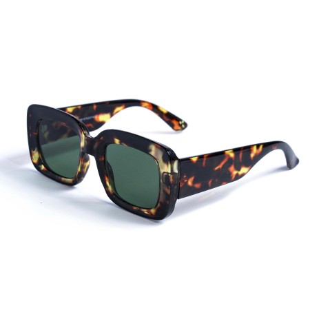 Женские сонцезащитные очки 12970 леопардовые с зелёной линзой 