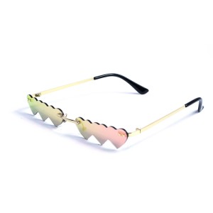 Женские сонцезащитные очки 13054 золотые с розовой линзой 