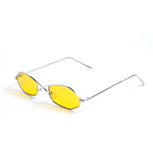 Женские сонцезащитные очки 13085 серебряные с жёлтой линзой 