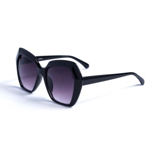 Женские сонцезащитные очки 13095 чёрные с темно-синий линзой 