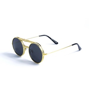 Женские сонцезащитные очки 13101 золотые с чёрной линзой 
