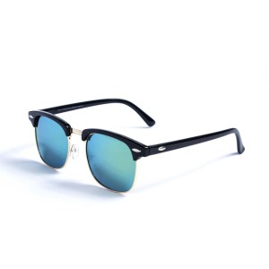 Женские сонцезащитные очки 13102 чёрные с синей линзой 