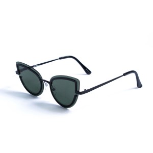 Женские сонцезащитные очки 13118 чёрные с зелёной линзой 