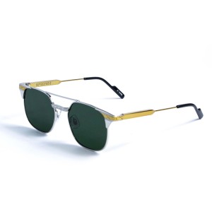 Женские сонцезащитные очки 13121 серебряные с зелёной линзой 